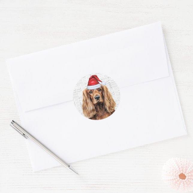 Festive Cocker Spaniel Dog on Woof Art Christmas Runder Aufkleber (Umschlag)