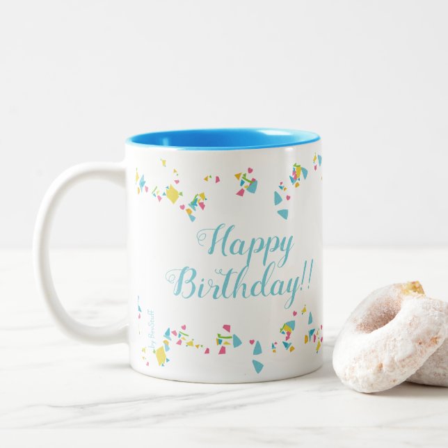 Festive Confetti Happy Birthday Mug Zweifarbige Tasse (Mit Donut)
