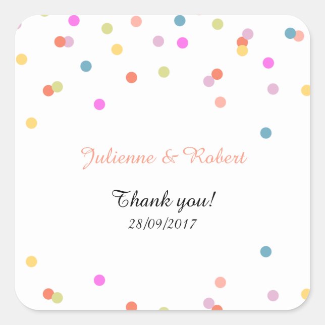 Festive Confetti Wedding Vielen Dank für Ihr Inter Quadratischer Aufkleber (Vorderseite)