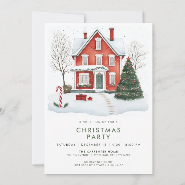 Festive Country Holiday Christmas Party Invitation Einladung (Vorderseite)