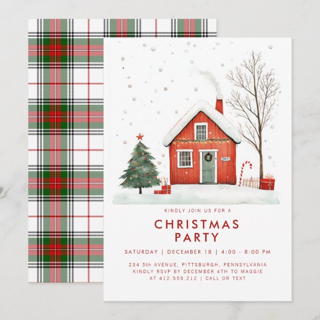 Festive Country Home Christma House Invitation (Devant / Derrière)
