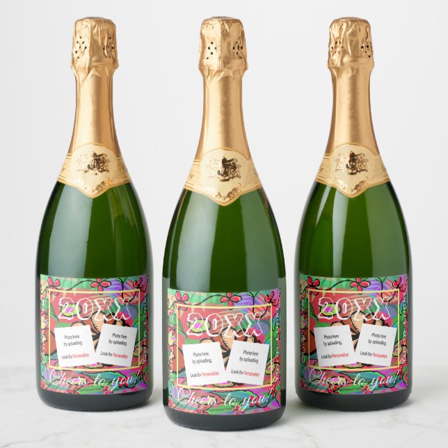 Festive Custom Photo Sparkling Wine Beverage Label (Flaschen)