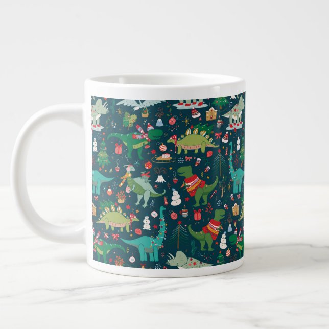 Festive Dinosaurier Weihnachtsmuster Jumbo-Tasse (Links)