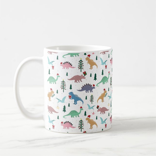 Festive Dinosaurier Weihnachtsmuster Kaffeetasse (Links)