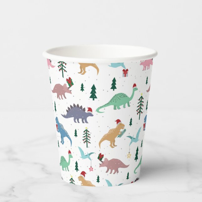Festive Dinosaurier Weihnachtsmuster Pappbecher (Vorderseite)