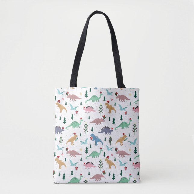 Festive Dinosaurier Weihnachtsmuster Tasche (Vorderseite)
