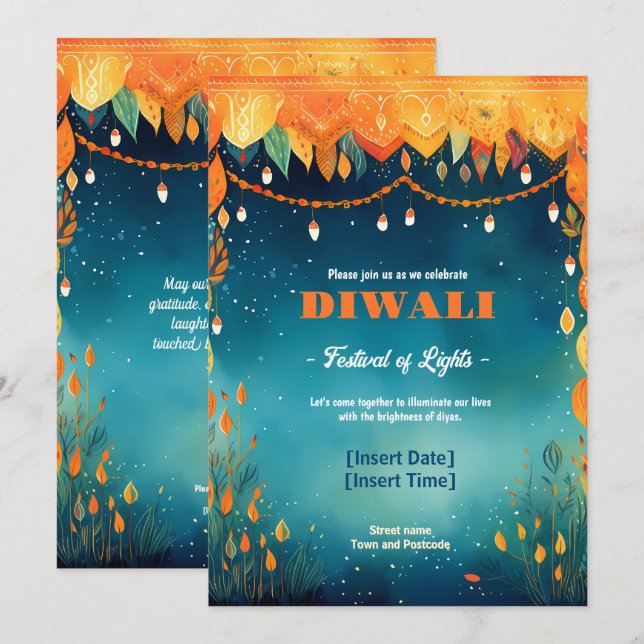 Festive Diwali Reverie Einladung (Vorne/Hinten)