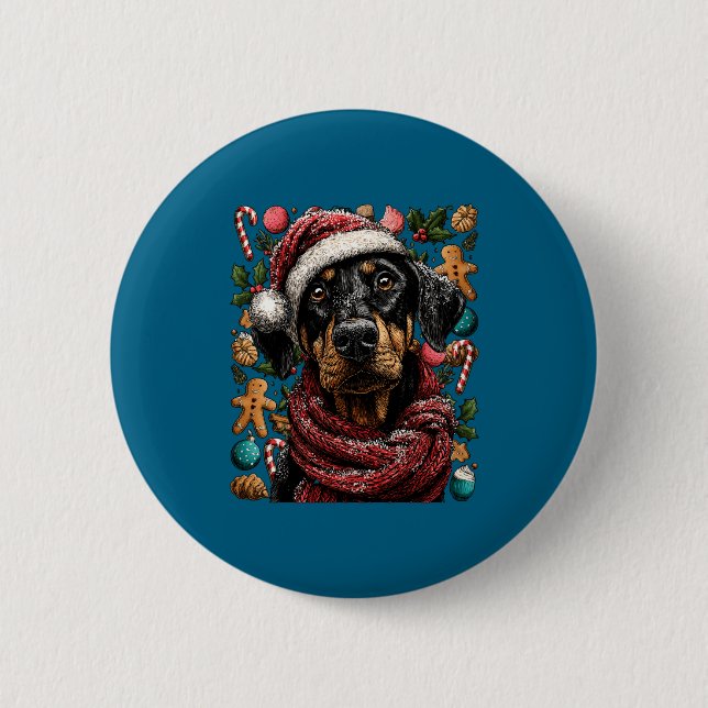 Festive Doberman With Santa Hat Snowy Winter Chris Button (Vorderseite)