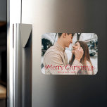 Festive Elegance Merry Christmas Photo Magnet<br><div class="desc">Simple holiday magnet featuring your full-bleed horizontal photo with "Merry Christmas" displayed in elegant red lettering. Personalize the Christmas photo magnet with your family name and the year.</div>