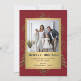 Festive Elegance: Red and Gold Photo Christmas  Feiertagskarte