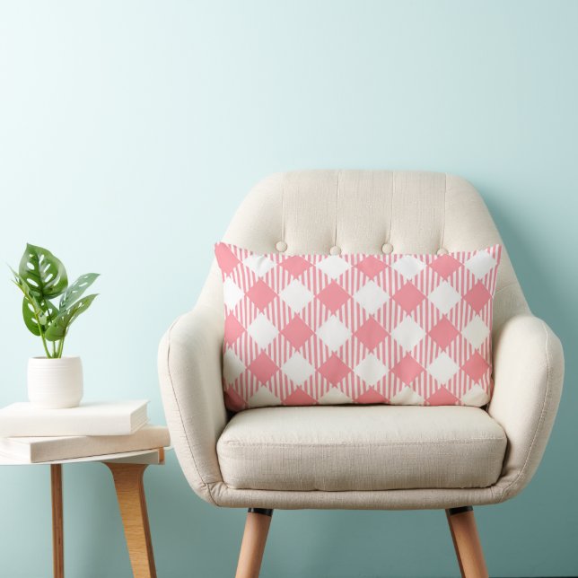Festive Elegant Girly Pink White Gingham Kariert Lendenkissen (Stuhl )