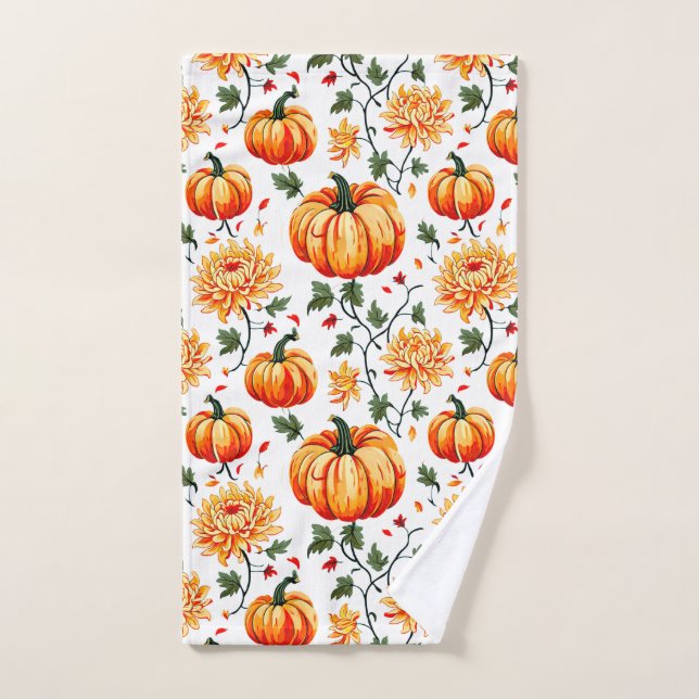 Festive Fall Pumpkins and Chrysanthemums Badhandtuch Set (Handtuch)