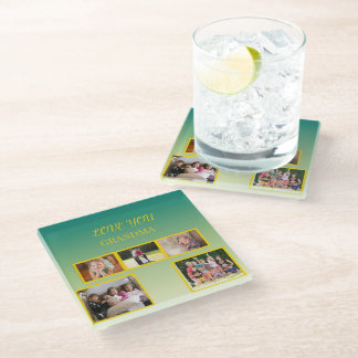 Festive Family Collage with Gold Script Glasuntersetzer