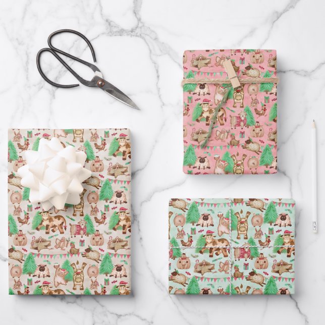 Festive Farm Friends Geschenkpapier Set (Vorderseite)
