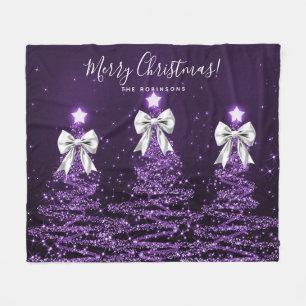 Festive Feiertage Lila Weihnachtsbäume Silberne Sc Fleecedecke