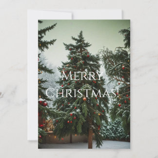 Festive fir trees decorated with garlands feiertagskarte
