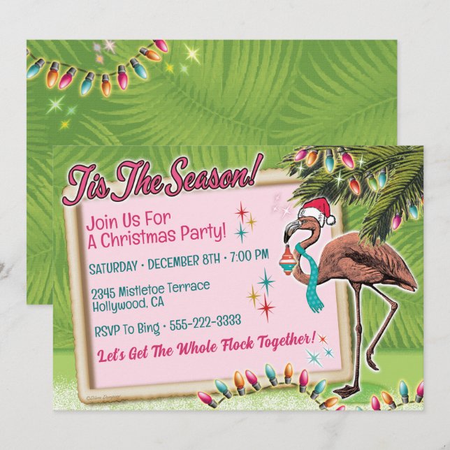 Festive Flamant rose Noël Invitations (Devant / Derrière)