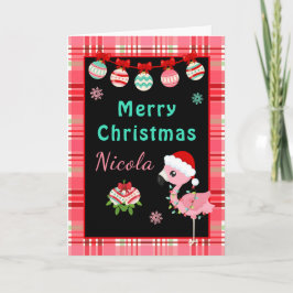 Festive Flamingo Merry Christmas with Name Feiertagskarte