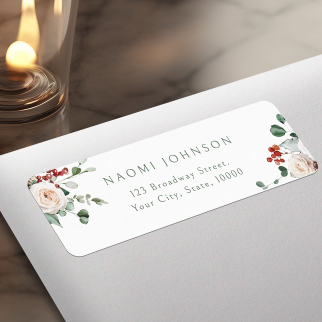 Festive Floral Christmas Holiday Return Address (Festive Floral Christmas Holiday Return Address Label)