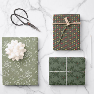 Festive Floral, Dots and Leaves - Geschenkpapier Set