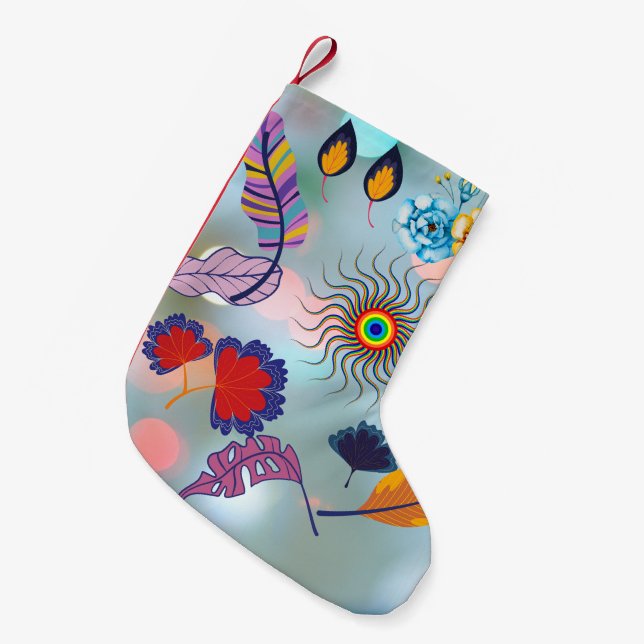 Festive Floral Stocking – Artistic Holiday Charm Kleiner Weihnachtsstrumpf (Vorderansicht (hängend))