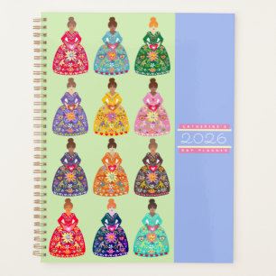 Festive Folk Art Damen Agenda Mintgrün 2026 Planer