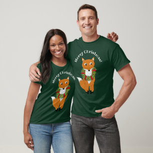 Festive Fox Custom Message Christmas Grafik T-Shirt