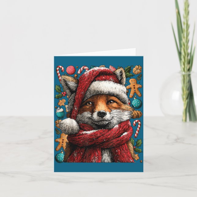 Festive Fox With Snow Santa Hat Winter Christmas A Karte (Vorderseite)