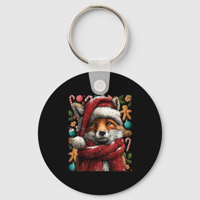 Festive Fox With Snow Santa Hat Winter Christmas A Schlüsselanhänger (Vorderseite)