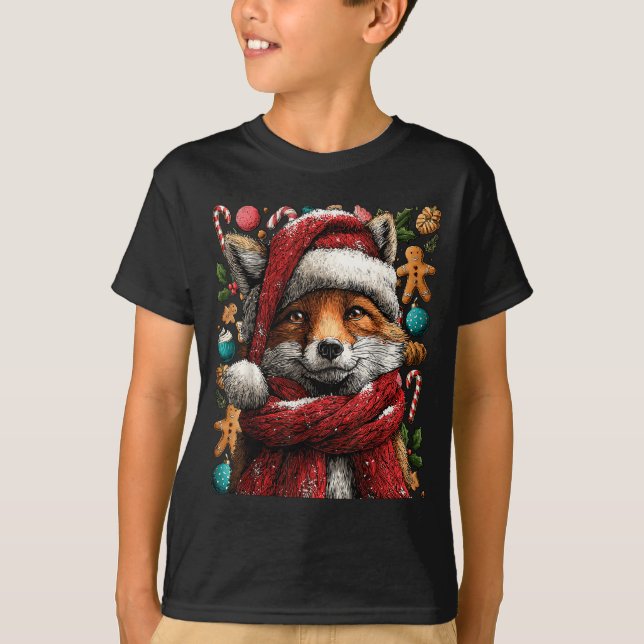Festive Fox With Snow Santa Hat Winter Christmas A T-Shirt (Vorderseite)