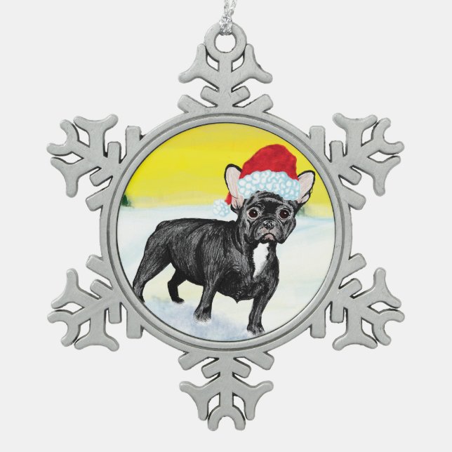 festive french bull dog schneeflocken Zinn-Ornament (Vorderseite)