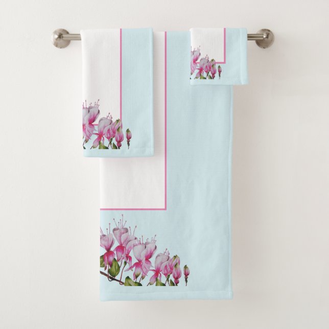 'Festive Fuchsias' auf einem Badetuch-Set Badhandtuch Set (Insitu)