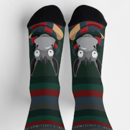 Festive Fun Winter Donkey Illustration Dark Green Socken