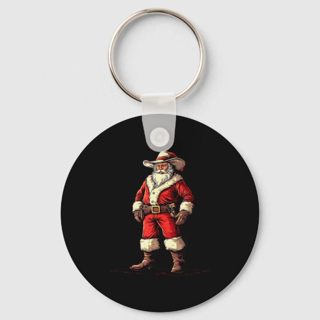 Festive Fun With A Christmas Cowboy As Santa Claus Schlüsselanhänger (Vorderseite)