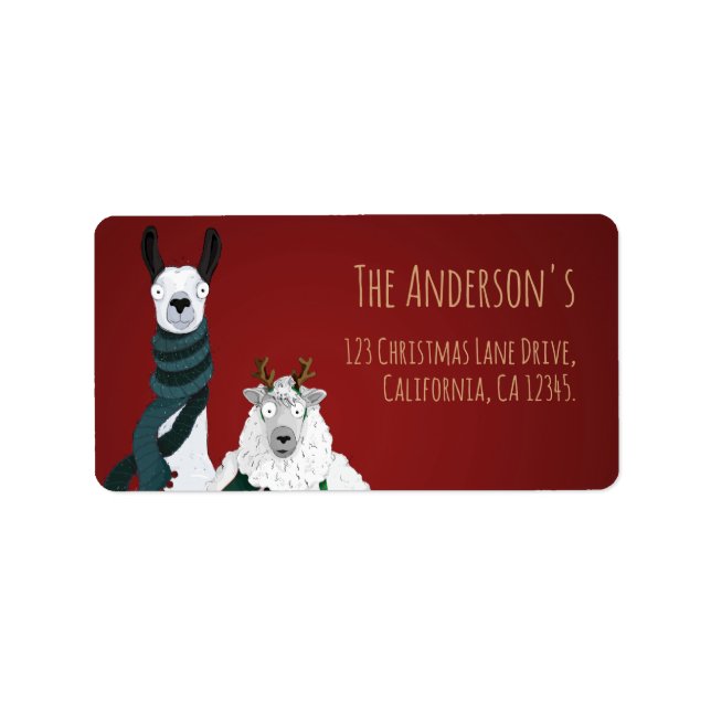 Festive Funny Chic Llama & Sheep Return Address Adressaufkleber (Vorne)