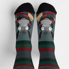 Festive Funny Cute Donkey Turquoise Grey  Socken