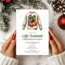 Festive funny ugly sweater party invitation