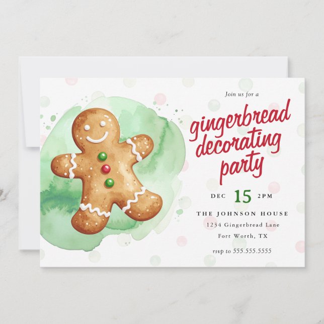 Festive Gingerbread Decorating Christmas Party Einladung (Vorderseite)