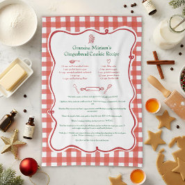 Festive Gingham Hand Drawn Family Recipe Keepsake Geschirrtuch