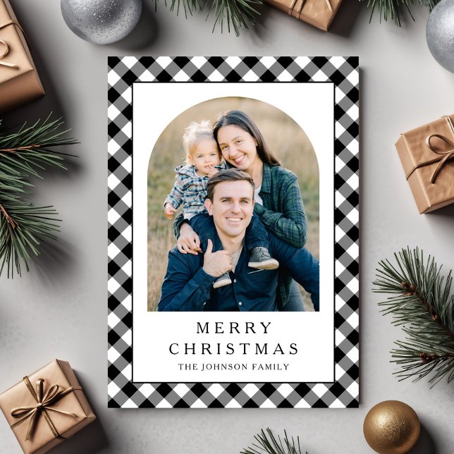 Festive Gingham Photo Christmas Feiertagskarte (Festive Gingham Photo Christmas Holiday Card)