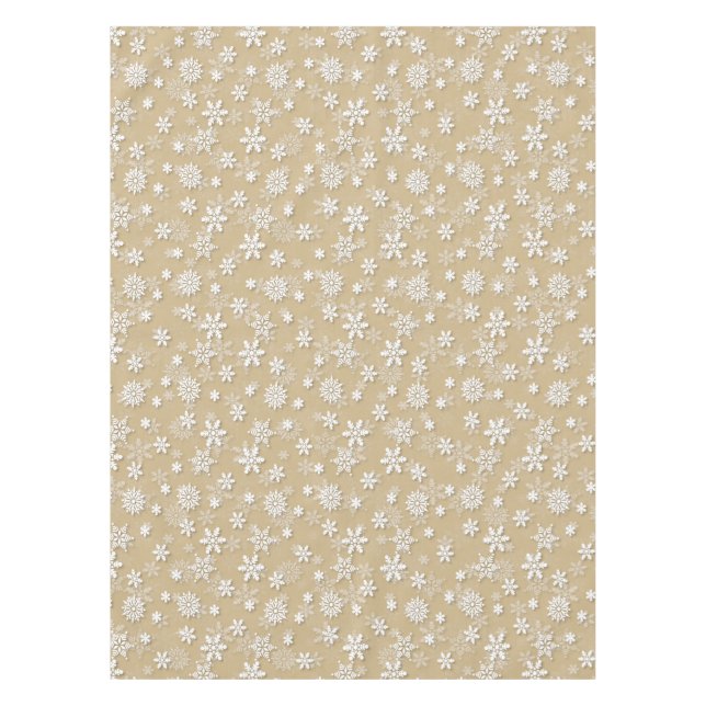 Festive Gold and White Christmas Holiday Snowflake Tischdecke (Vorderseite)