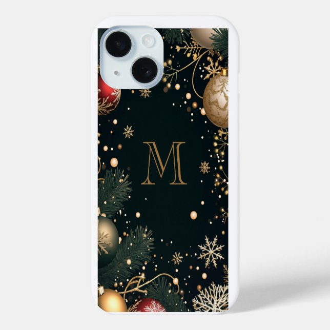 Festive Gold Elegante Weihnachts Monogram Dark Case-Mate iPhone Hülle (Rückseite)