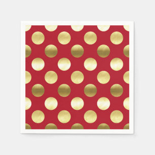Festive Gold Foil Polka Dots Red Serviette