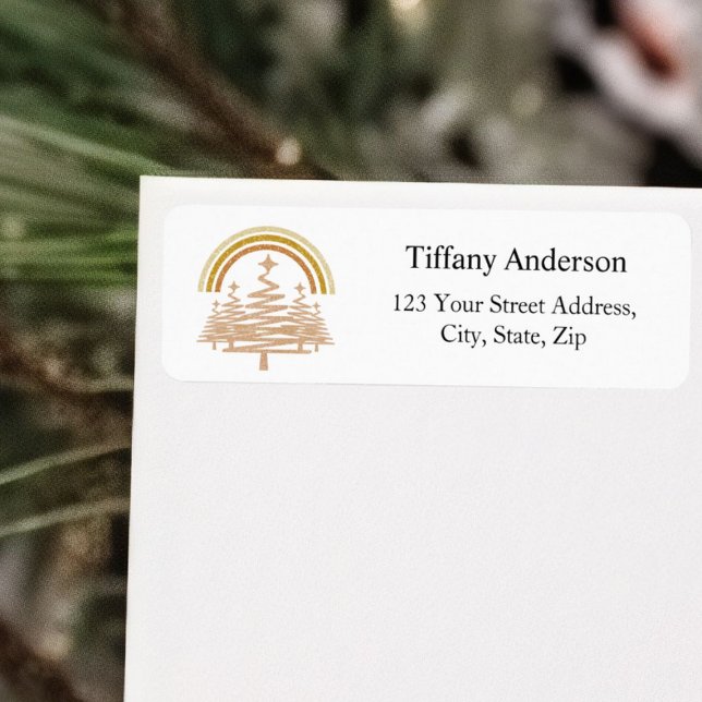 Festive Gold Rainbow Fir Trees Rücksendeadresse (Von Creator hochgeladen)