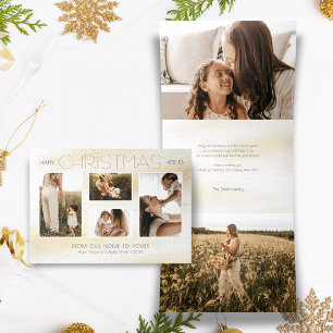 Festive Gold Stardust Weihnachten Multi-Foto Dreifach Gefaltete Urlaubskarte