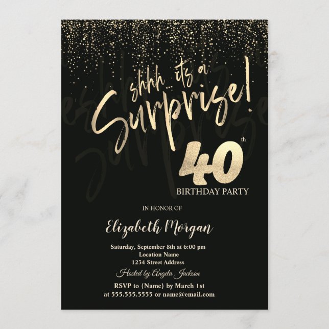 Festive Gold Surprise 40th Birthday Party Einladung (Vorderseite)