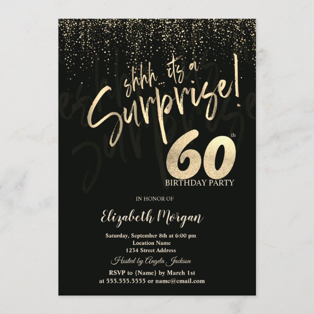Festive Gold Surprise 60th Birthday Party Einladung (Vorderseite)