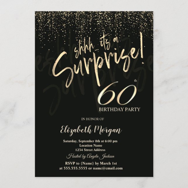 Festive Gold Surprise 60th Birthday Party Einladung (Vorderseite)