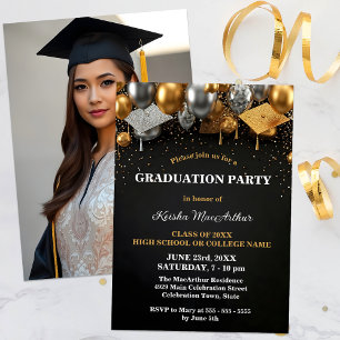 Festive Gold- und Silber-Akzente Graduierungsparty Einladung
