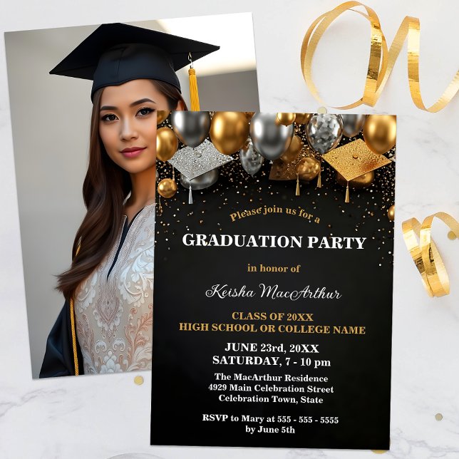 Festive Gold- und Silber-Akzente Graduierungsparty Einladung (Von Creator hochgeladen)